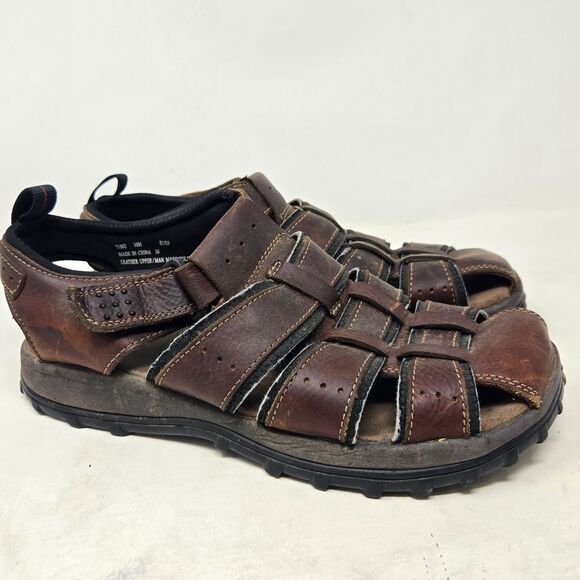 CLARKS Men's Brown Leather Fisherman Sandals 10.5 - Picture 1 of 10